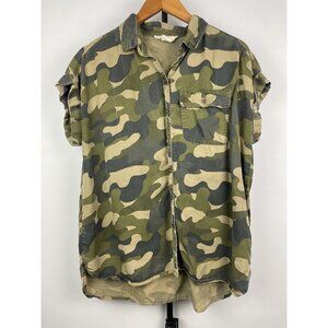 C&C‎ California S Green Camo Shirt Tunic Top Blouse Hi Lo Oversized Relaxed Fit